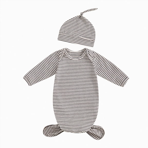 felwors Newborn Baby Boy Girl Gown Sleeper Knotted Nightgown Hat Pajamas Hospital Coming Home Fall Winter Outfit,Coffee,0-3 Months