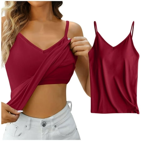 OJSFQUFP Women S Undershirt Womens Solid Camisoles Tops with Built In Padded Bra Basic Breathable Tank Tops Vest Cool breathable camisole vest Soft sexy vest XL