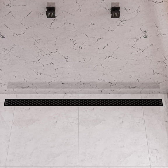 ALFI brand 59" Black Matte Stainless Steel Linear Shower Drain with Groove Holes