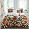 thumbnail image 2 of Burnt Orange Green Duvet Cover Set, Vintage Abstract Flowers Soft Duvet Cover Full Size Bedding Set 4 Pieces, 1 Quiltcover and 2 Pillowcases with Zipper, 1 Bed Sheet for All Seasons, 2 of 9