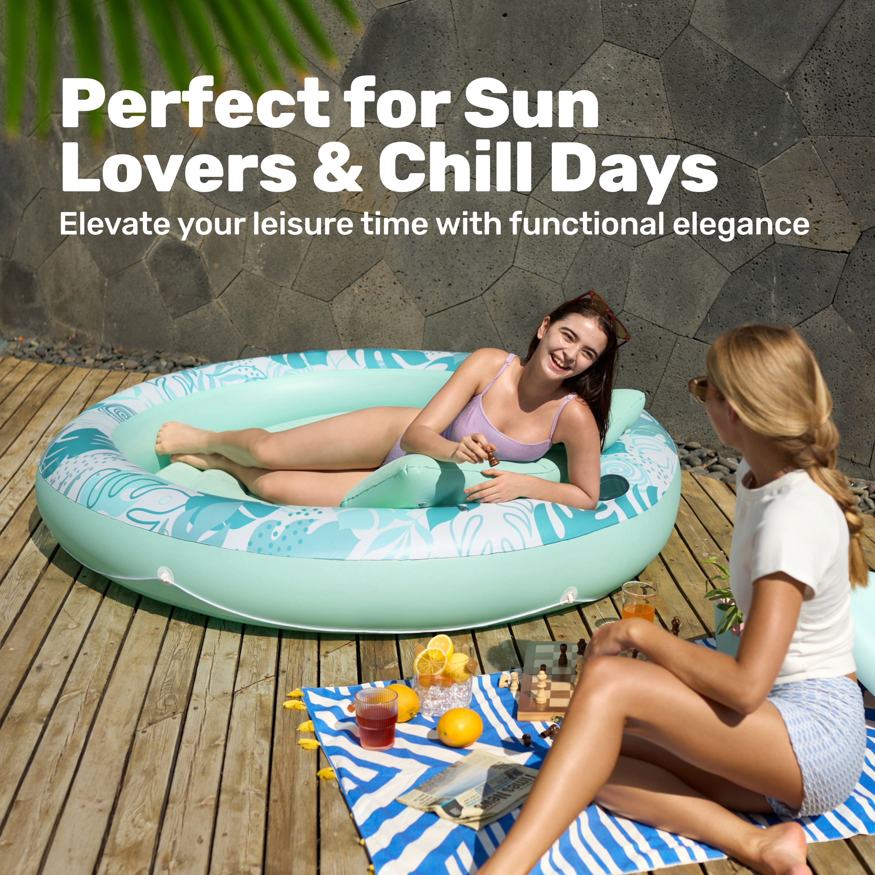 SLOOSH Round Fabric Tanning Pool (Cyan)