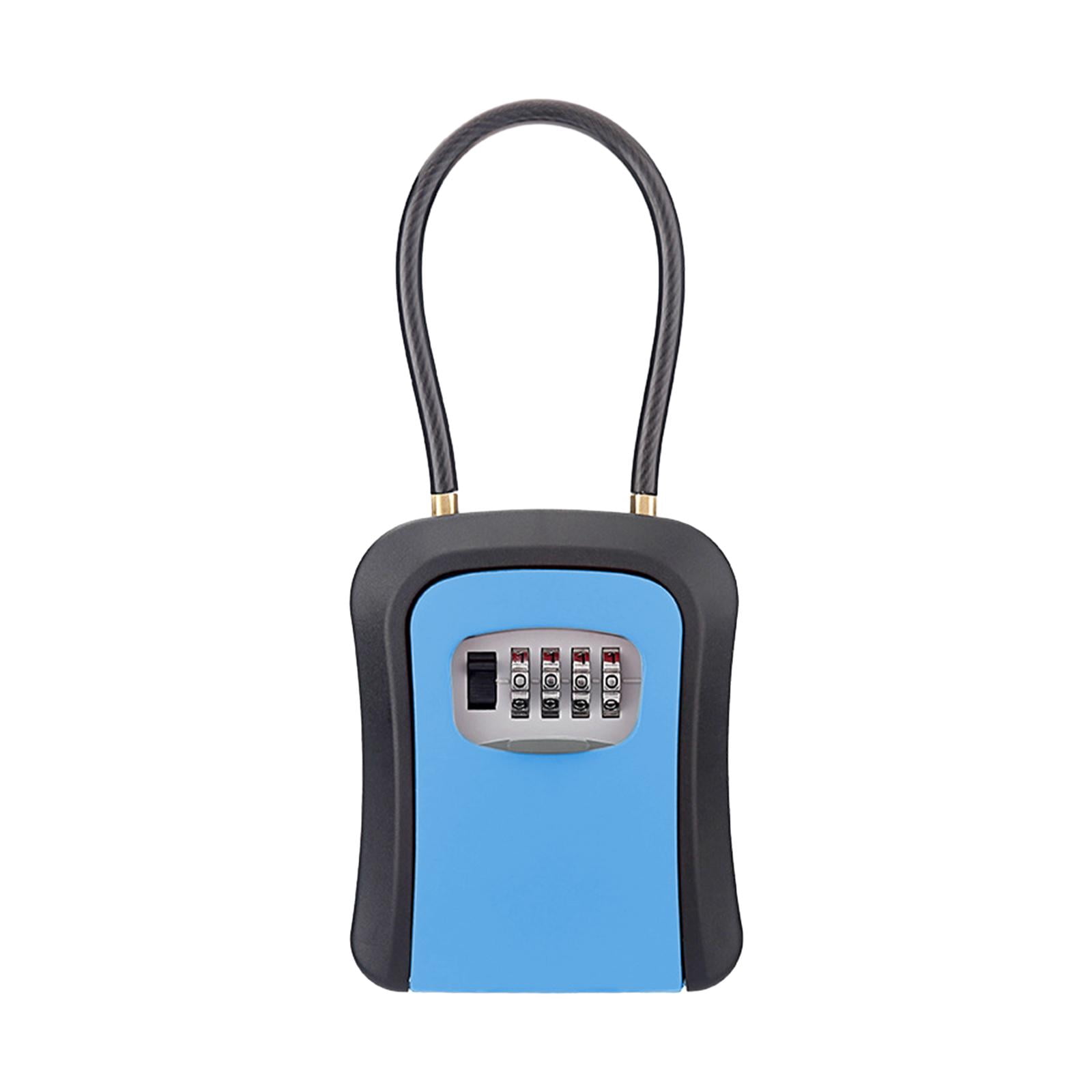 Colaxi Box Key Security Box with 4 Digit Combination Steel Cable Shackle Weatherproof Portable for Door Knob or Car Durable Blue