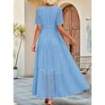 thumbnail image 5 of Women'S Summer Short Sleeve Maxi Dress Casual V Neck Hollow Out Eyelet Ruffle Swing A Line Long Dresses Light Blue M, 5 of 8