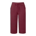 thumbnail image 5 of Yuanlong Womens Pants Plain Elastic High-Waist Straight Leg Sport Pants Summer Sporty Pockets Three Quarte Ladies Pants, 5 of 7