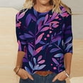 thumbnail image 5 of Women's Floal Printing Spring Elegant Shirts Round Neck Blouse 3/4 Sleeve Tunic Tops Loose Fit Flowy Y2K Tops Dressy Casual Vintage Fashion 2024 Summer Clothes for Teen Girls Purple T Shirts XXXXL, 5 of 5