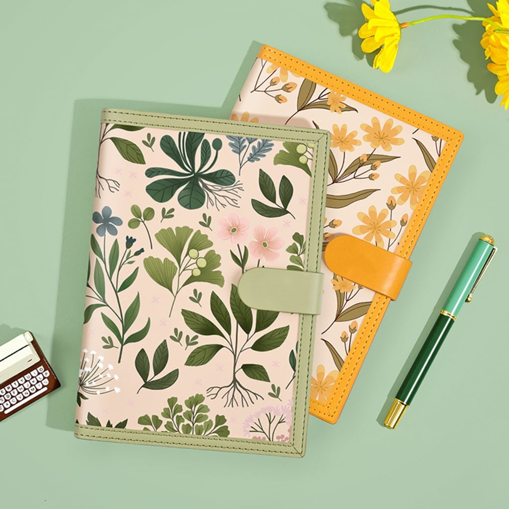 YongCo Flower Print Notebook 224 Pages Wide Lined Leather Notebook Journal 8.5x5.7Inch