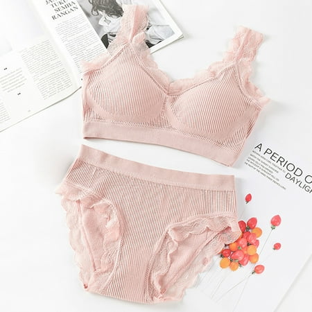 

nsendm Bra Detachable Underwear Women s Lace Underwire Plain Padded Sexy Color Set Set Peignoir Set Medium Underwear Pink One Size