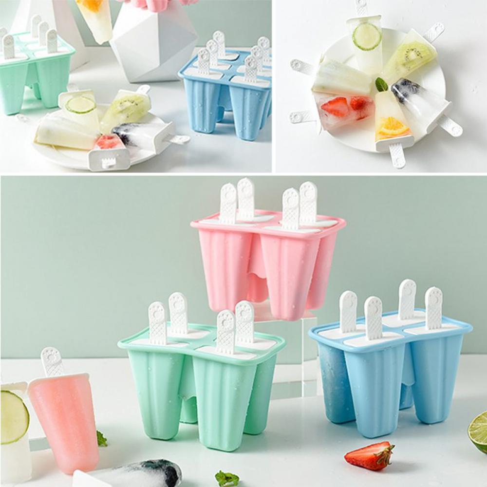 Topwoner Popsicle Mold Ice Mold Silicone Ice Tray DIY Popsicle Mold With Handle,Makes 4 Popsicles Silicone Ice Pop Molds Homemade DIY Holders Reusable Easy Release Ice Cream Mold - image 5 of 9