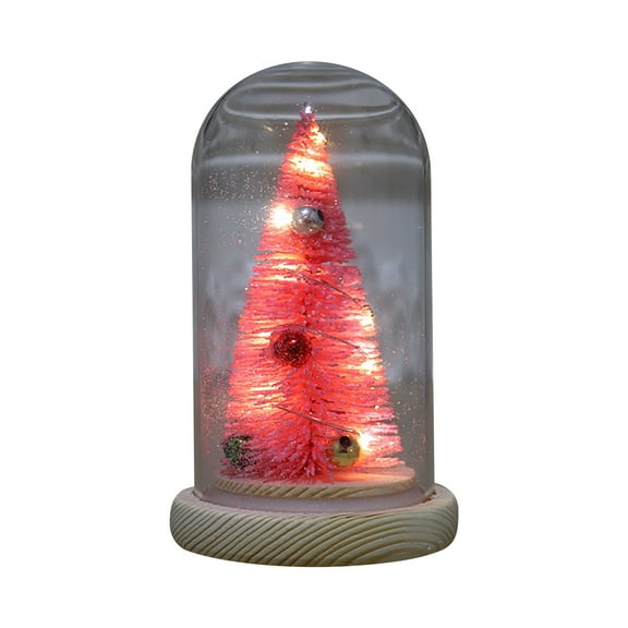 Vikakiooze 2022 Christmas Gift Wooden Glass Cover Luminous Mini Christmas Tree Ornament