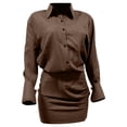 thumbnail image 4 of QHFBli Women Dressy Casual 2 Piece Outfits Striped Long Sleeve Button Down Shirt and Mini Skirt Matching Set, 4 of 5