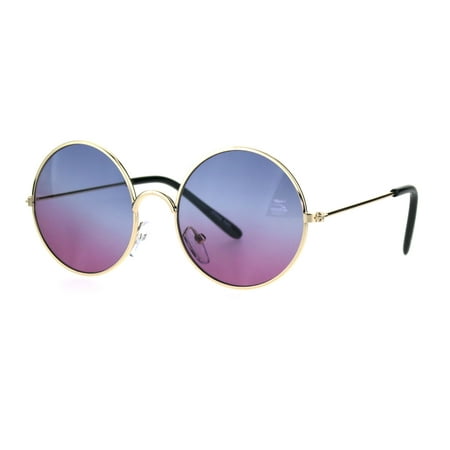 Kids Child Size Hippie Round Circle Lens Tie Dye Gradient Metal Sunglasses Blue Purple