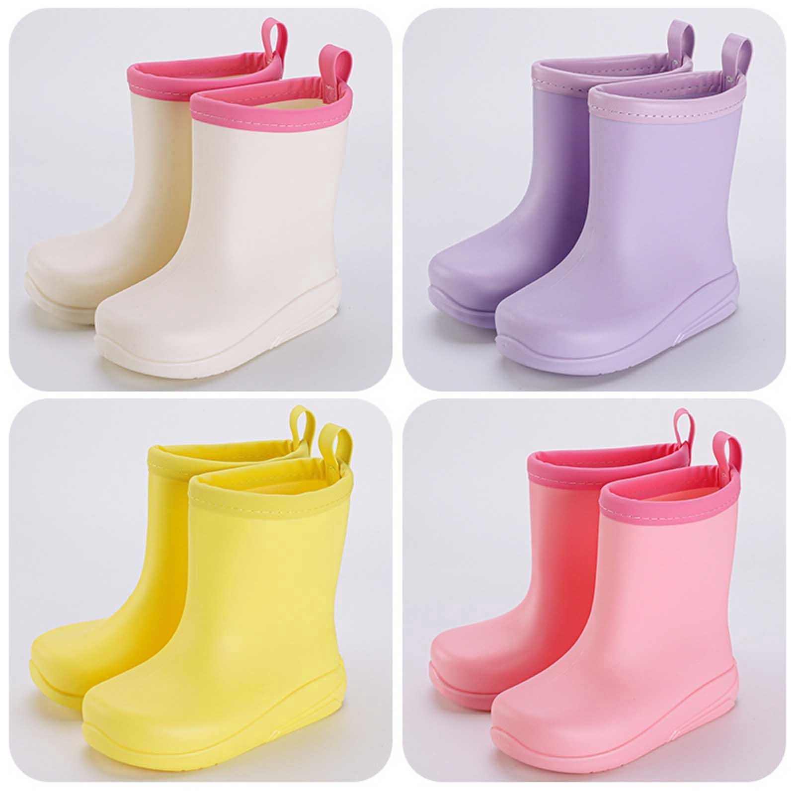 Tisuna Boys Girls Rain Boots Toddler Solid Color Anti- Easy On Booties Waterproof Lightweight Unisex Teen Children Rainy Day Outdoor Rain Shoes Size 7-8 Years