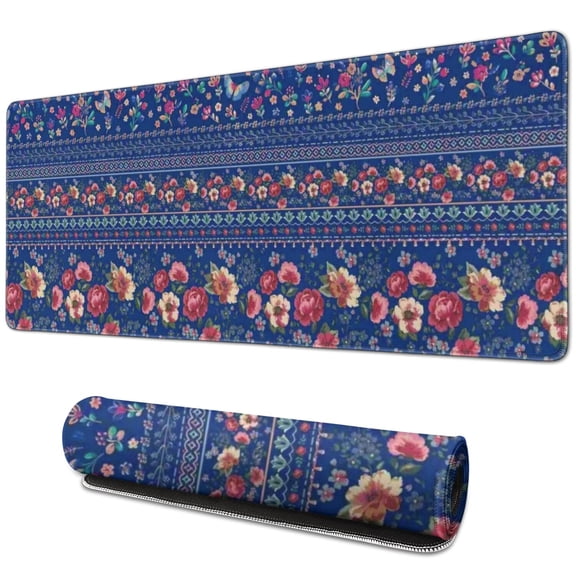 Long Mouse Pads for Desk,Pioneer Flower Floral Print Pattern Desk Mats on Top Of Desks, Desk Mouse Pad Extra Large with 3mm Non-Slip Base and Stitched Edge for Gaming,Office,Work,Home 31.5"x11.8"