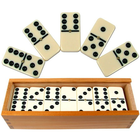 Dominoes Set- 28 Piece Double-Six Ivory Domino Tiles Set, Classic Numbers Table Game with Wooden Carrying/Storage Case by Hey! Play! (2-4 Players), STURDY.., By Hey (Best Way To Play Dominoes)