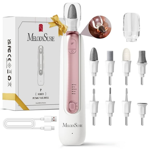 MelodySusie 8-in-1 Electric Nail Drill Set, PC760G Professional Cordless Nail File Manicure Pedicure Kit with 5 Speeds, with 361° LED Light