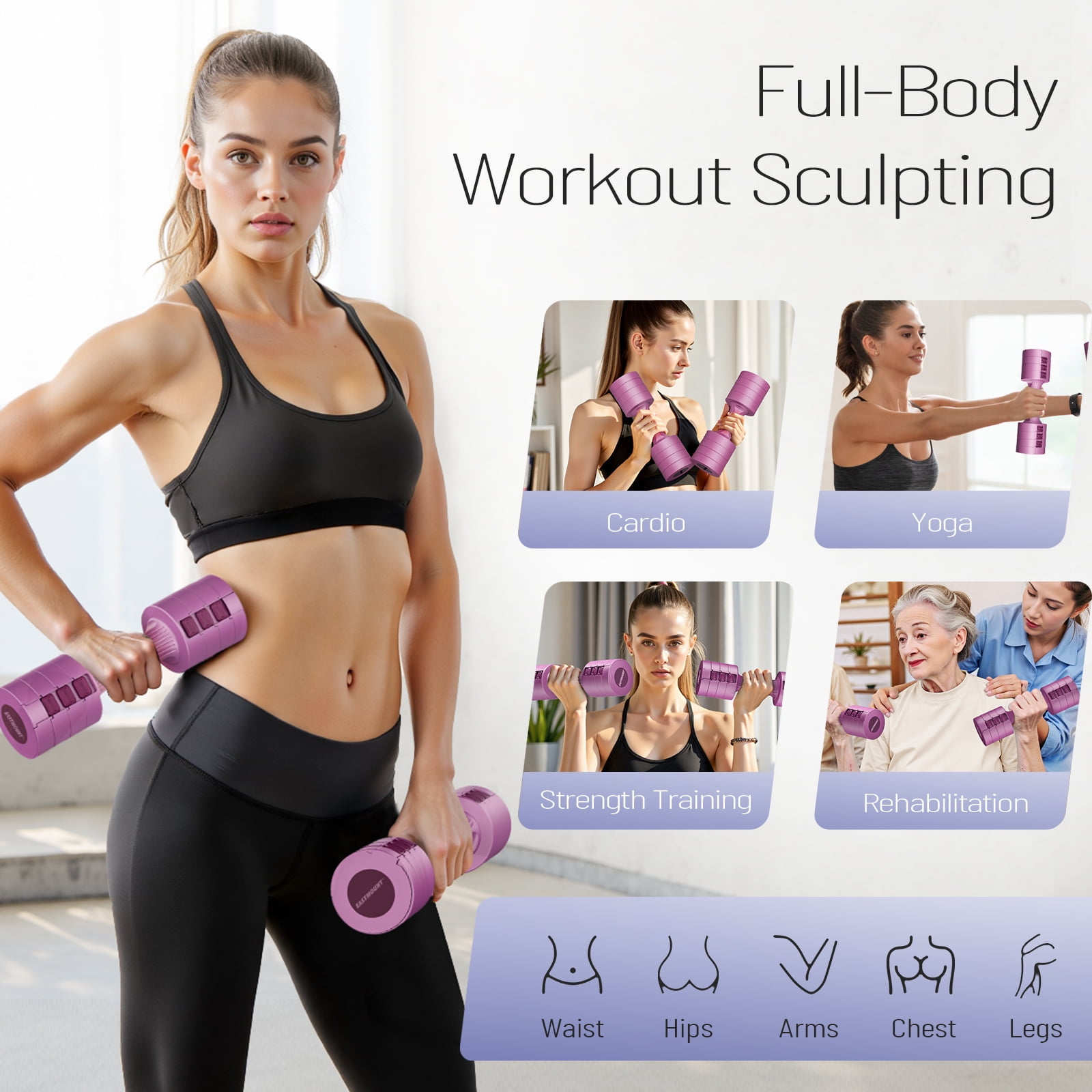 EAST MOUNT Adjustable Dumbbells Set of 2 / 10 lb Pair Total Free Weights 4 in 1 Hand Weights for Women Home,Office,Gym Exercise Versatile Training