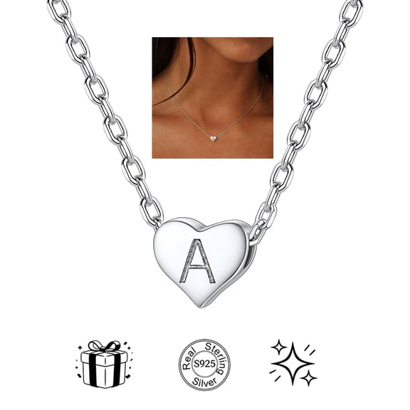 Silvora Initial Heart Necklaces for Women S925 Sterling Silver Tiny Letter A Charm Pendant Necklace Alphabet Jewelry Gifts for Daughter Girlfriend Birthday Christmas Wedding Valentines