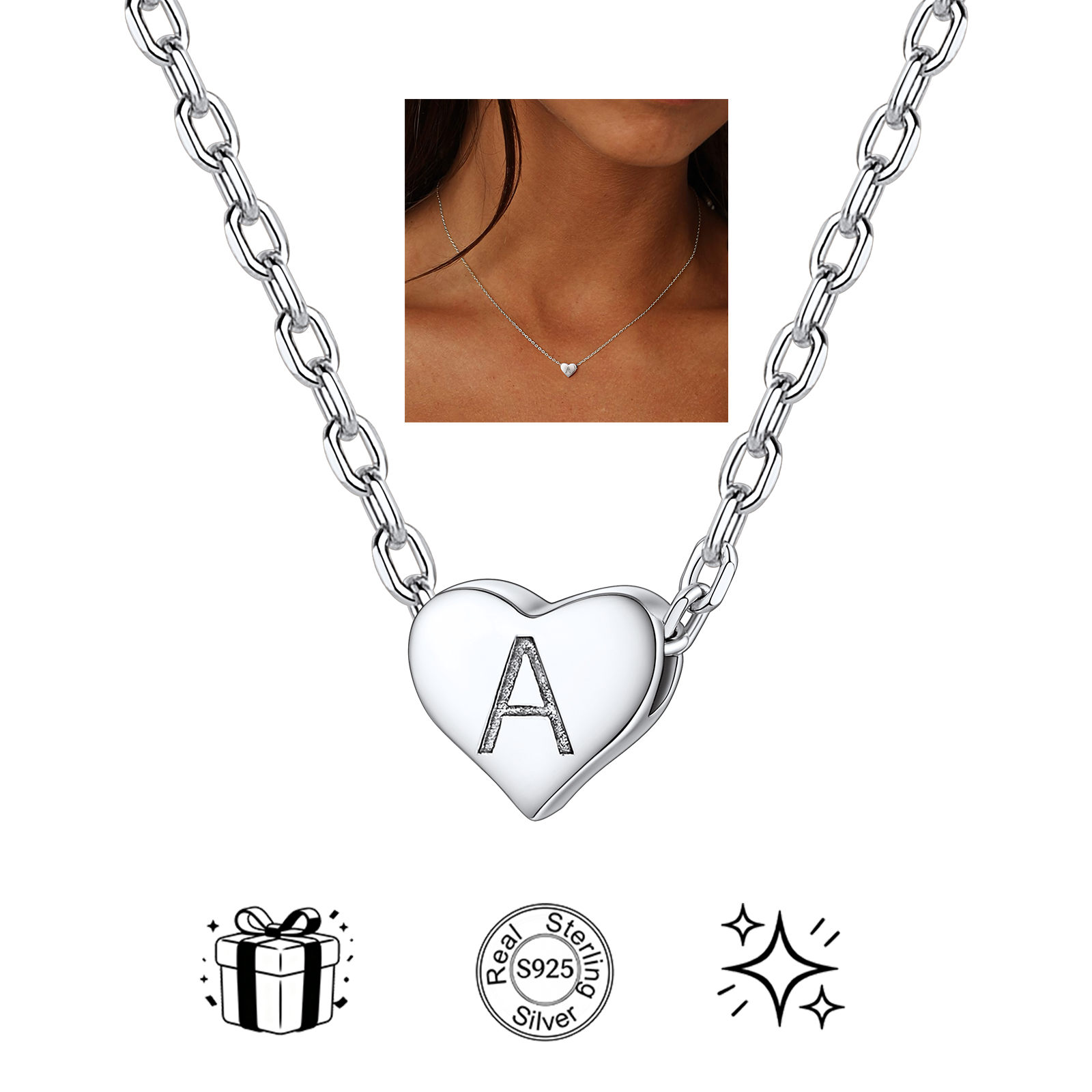 Silvora Initial Heart Pendant Sterling Silver Necklace photo 1