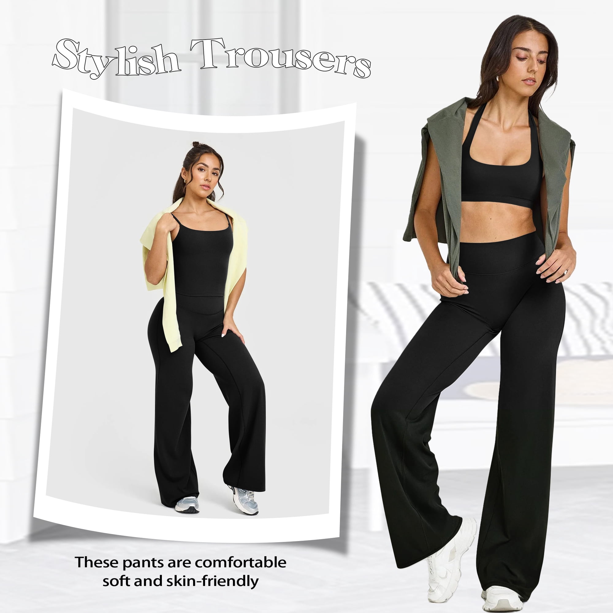 OQQ Yoga Pants Women High Waist Stretch Casual Soft Straight Leg Bottoms