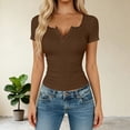 thumbnail image 4 of FNFYFH Womens Short Sleeve Shirt Sweatheart Neck Slim Fitted Tops Y2k Going Out Top, 4 of 6