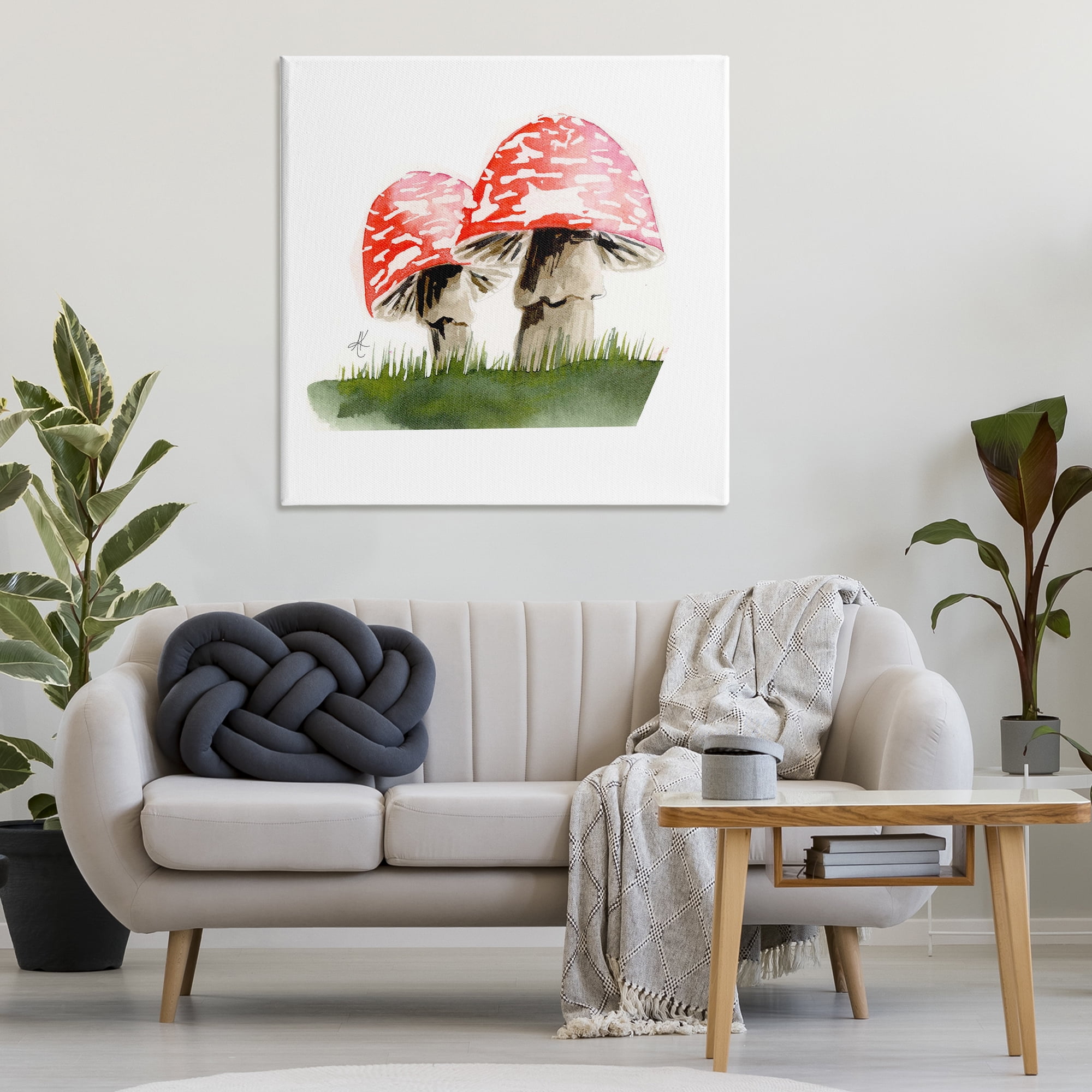 Stupell Industries Red Mushroom Pair Plants & Flowers Painting Wrapped Canvas Art Print Wall Art, 36 x 36