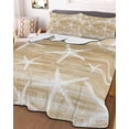 thumbnail image 3 of Quilts Full Size Bedding Set, Light Brown Coastal Starfish Lightweight Quilted Comforter, Nautical Summer Beach Ocean Soft Reversible Bedspread Coverlet with Pillow Covers for All Season, 78" x 90", 3 of 7