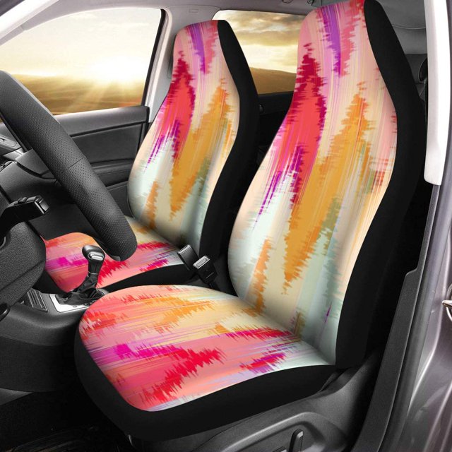 Juego de 2 fundas de asiento de coche ABPHQTO colorido Ikat Tie moderno vivo abstracto Batik clásico universal