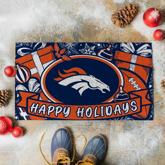 Denver Broncos 28" x 16" Happy Holidays Christmas Turf Door Mat