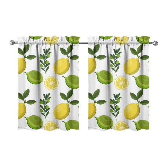 Modern Lemon Print Window Curtains - 2 Pack Yellow Fruit & Floral Tier Panels, Fresh Summer Kitchen Curtains with 3" Rod Pocket, 27.5x36 Inch Each