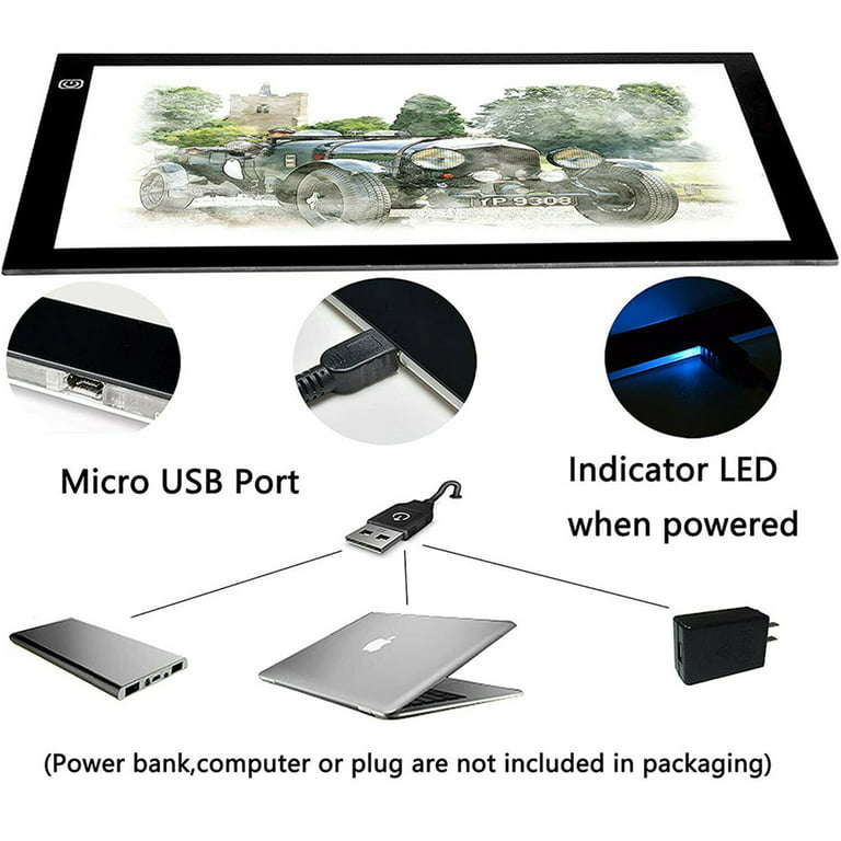 12 x 9 LED Light Tracing Pad, Light Box Adjustable Brightness LED Tracing  Light Box Board A4 Art Drawing Sketching Copy Pad with Memory Function Table+USB  Cable 