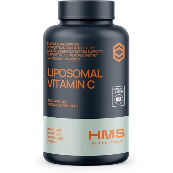 HMS Nutrition 1600mg Liposomal Vitamin C, High Absorption Immune Support, 180 Capsules, Non-GMO