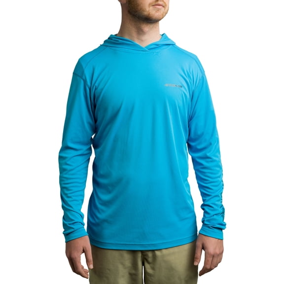 Whitewater Fishing Lightweight Long Sleeve Tech Hoodie with UPF Protection (Cyan Blue, Small)