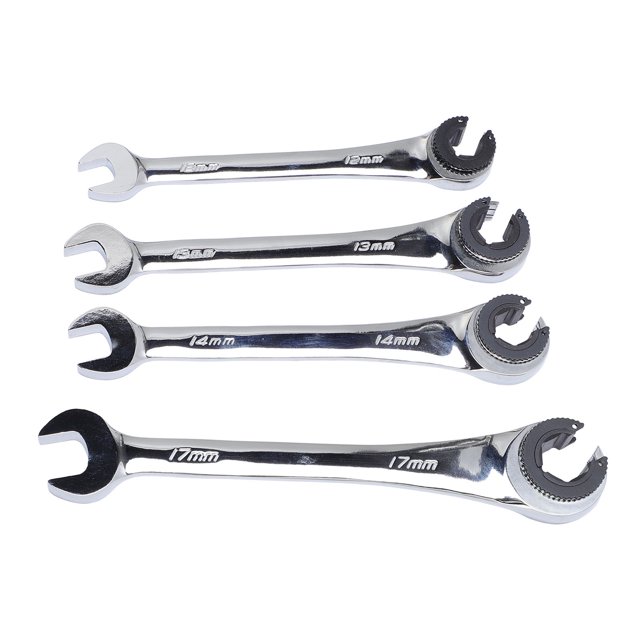 Ratcheting Wrench Set Metric, 2 Head Cr V Steel 10-17mm Head Ratcheting Wrench Set for Brake Line