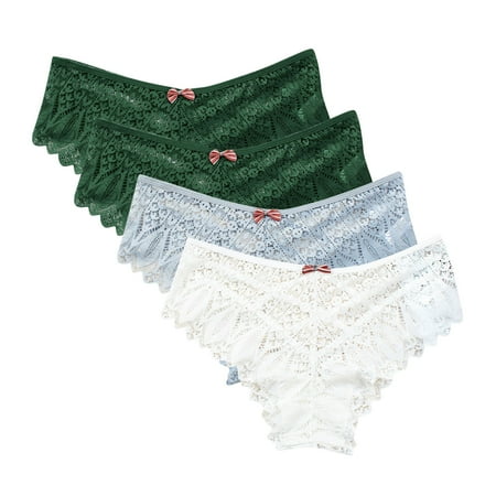 Silk Panties 4 Pack Seamless Underwear for Women Lace Thong Cheeky Panties Breathable Briefs Stretch High Cut Plus Size Ladies Bikini Thongs Womens Bikini Underwear White XL