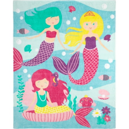 Safdie & Co. 48x60" Flannel Printed Mermaid Ultra-Soft Throw in Multi-Color