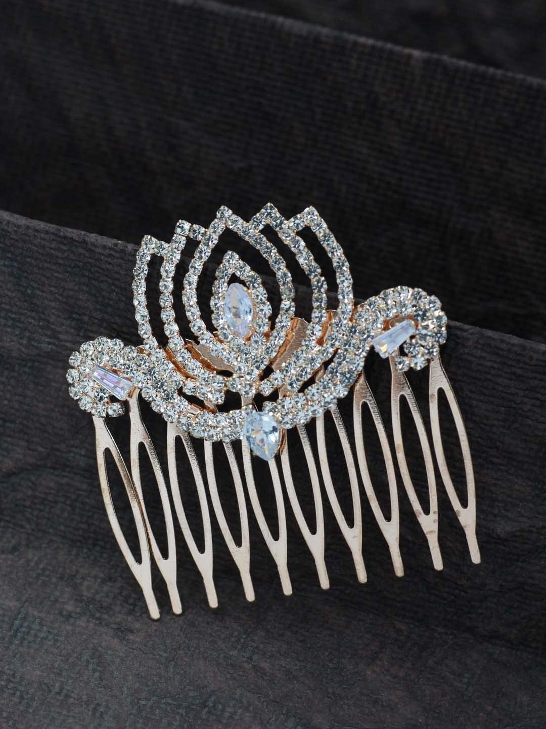Radhna Luxelotus Rose Gold Comb Pin | Pearl Clip For Women & Girls | Rose Gold