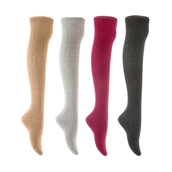 Lian LifeStyle Women's 4 Pair Adorable Comfortable Soft Thigh High Over Knee High Cotton Socks Size 6-9 L1024 Beige,Light Grey,Wine,Black