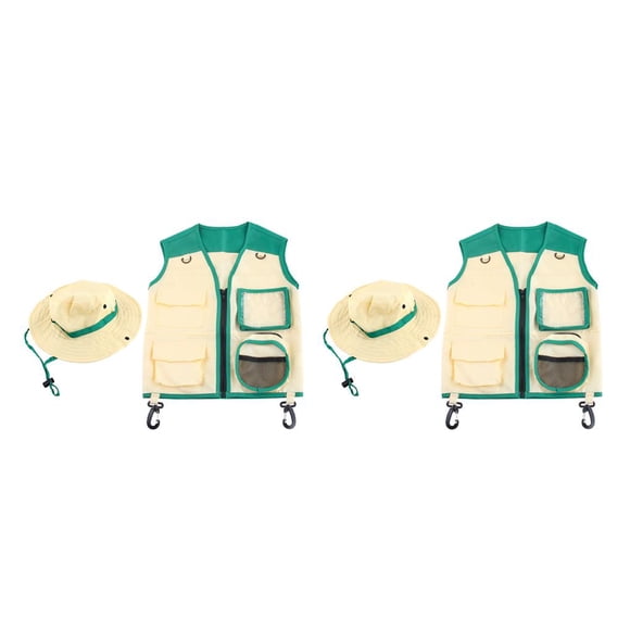 Vogacara Niños Insect Explorer Chaleco Sombrero Kit Acampar al aire libre Pesca Disfraces de aventura Fiesta escolar Niños Niñas Traje con múltiples Verde 2piezas Vogacara CBP192134