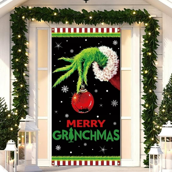 36x72in Snowflake Red Light Bulb Monster's Claws Christmas Door Cover