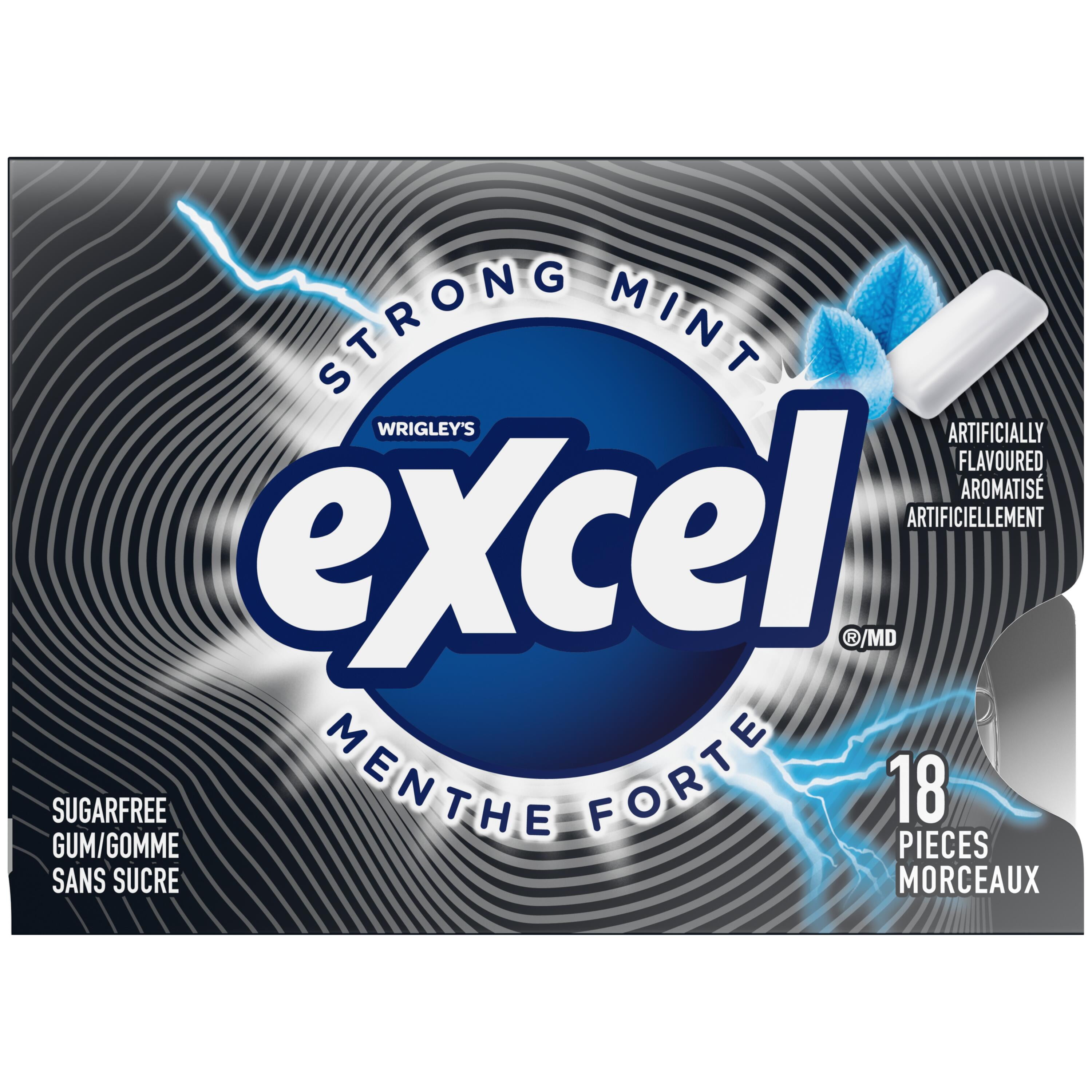 EXCEL, Menthe forte, gomme à mâcher sans sucre, 18 morceaux, 3 emb. Emballages de 3, 18 morceaux