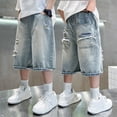 thumbnail image 2 of RMGVDSD Boys Denim Shorts For Big Kids Baggy Jean Shorts Summer Elastic Waist Distressed Denim Shorts With Pockets Streetwear Casual Ripped Jeans Jorts 5-6 Years, 2 of 8