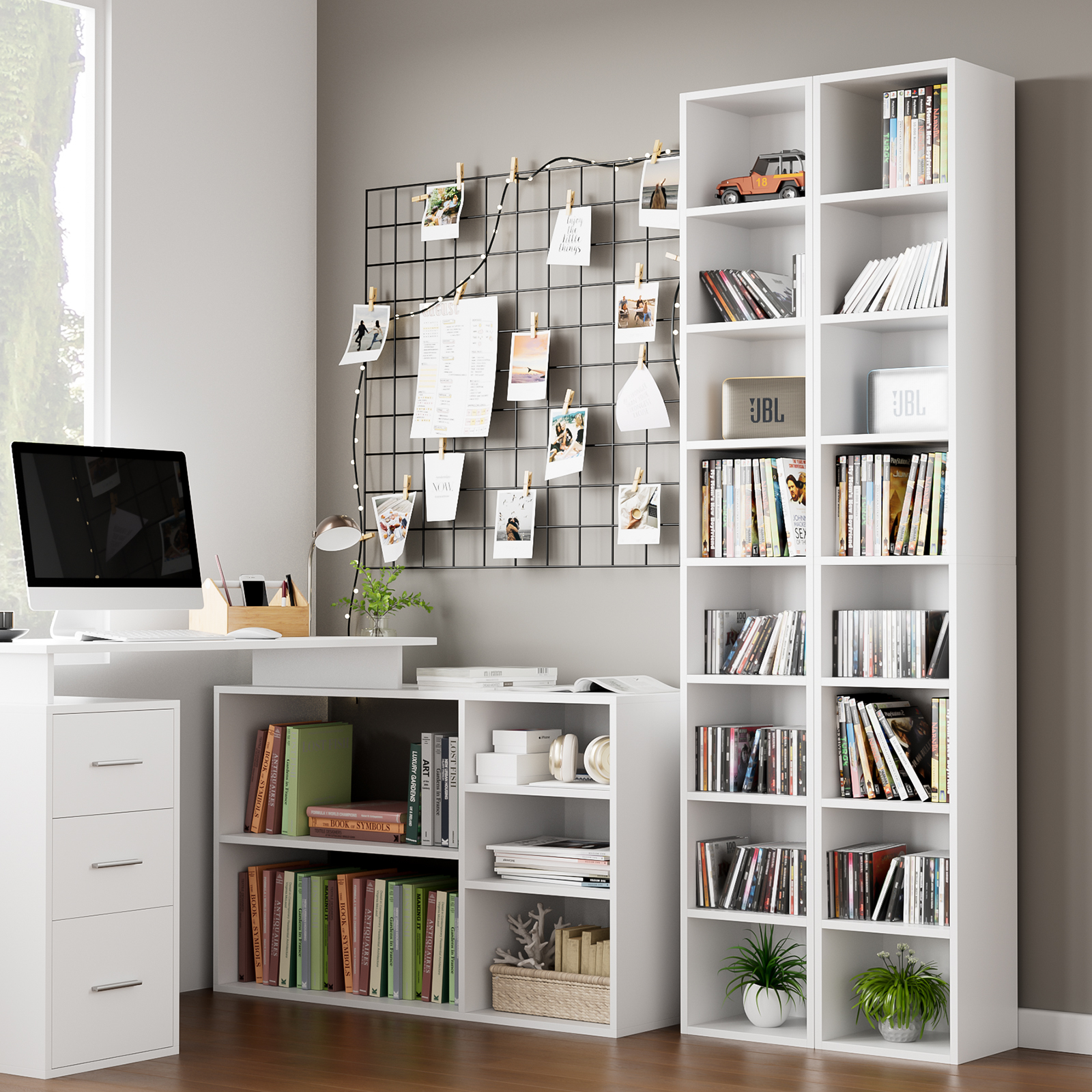 Homfa 8-Tier Media Tower Storage Unit, White photo 5