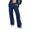 thumbnail image 2 of XFLWAM Women's Wide Leg Sweatpants Elastic High Wasited Athletic Pants Workout Straight Leg Jogger Sweat Pants with Pockets Navy Blue L, 2 of 6