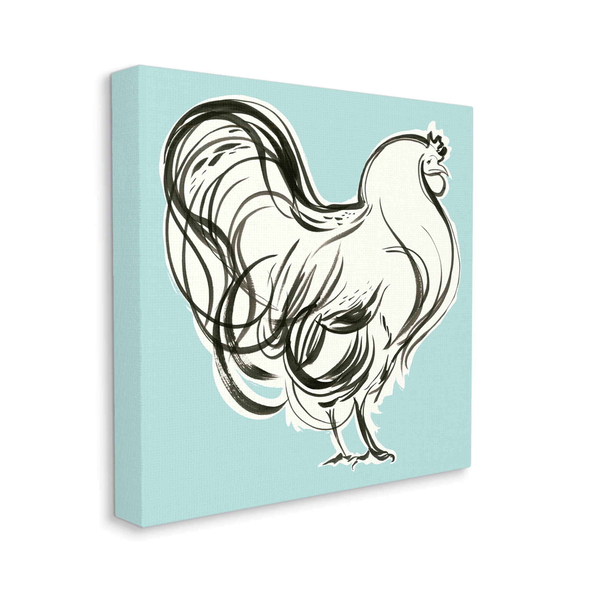 Stupell Industries Rooster Drawing on Blue Animals & Insects Painting Gallery Wrapped Canvas Print Wall Art, 17 x 17