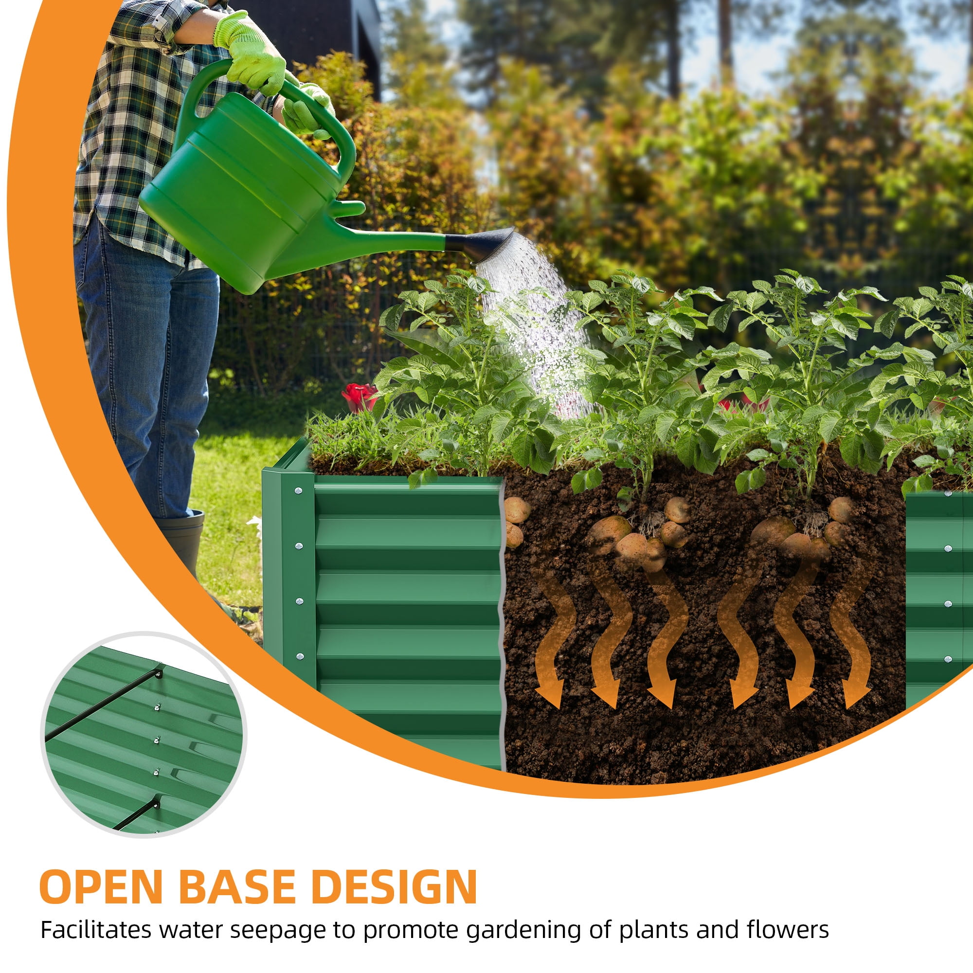 Uforic 6ftx3ftx1.5ft Large Raised Garden Bed Kit,Outdoor Galvanized Metal Patio Planter Box with Safety Rubber & Gloves, for Vegetables Flowers,Green