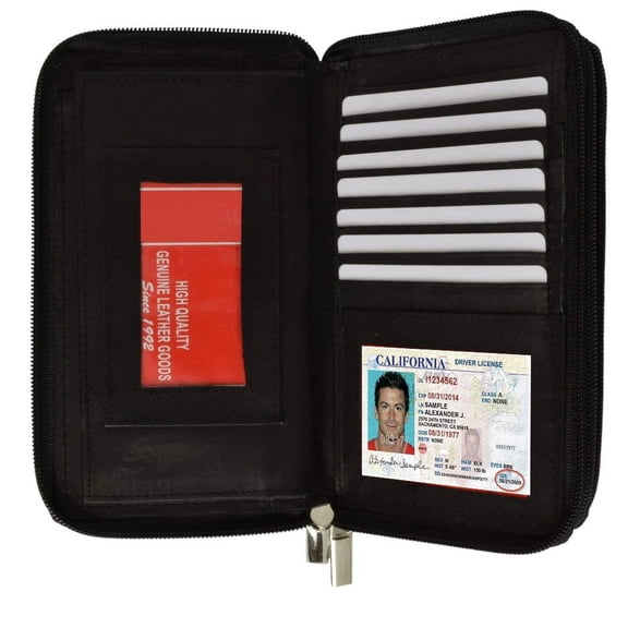 RFID Signal Blocking Genuine Leather Checkbook Secretary Accordion Wallet 2 Zipper Clutch Credit Card Organizer