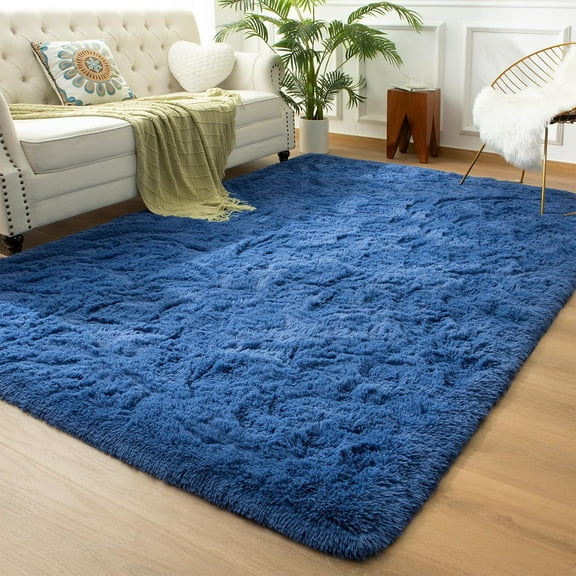 Andecor Soft Fluffy Bedroom Rugs - 5 X 8 Feet Indoor Shaggy Plush Area Rug For Boys Girls Kids Baby College Dorm Living Room Home Decor Floor Carpet, Light Navy