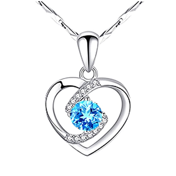 Guodhu Heart Birthstone Pendant Necklace for Women Zirconia Necklaces Wedding Anniversary Birthday Mothers Day Jewelry Gifts For Her Mother Wife