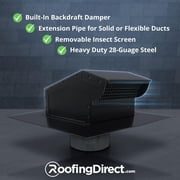 RDP Rooftop Exhaust Vent Cap with Damper and Bottom Extension (6 Inch, Black)