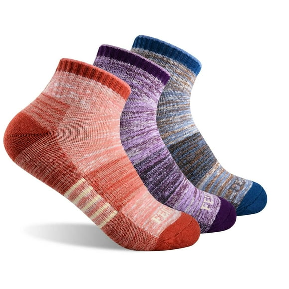 FEIDEER Women's Hiking Walking Socks, 3-Pack Outdoor Recreation Socks Athletic Cushioned Low Cut Ankle Quarter Socks (3WSS20403-L)